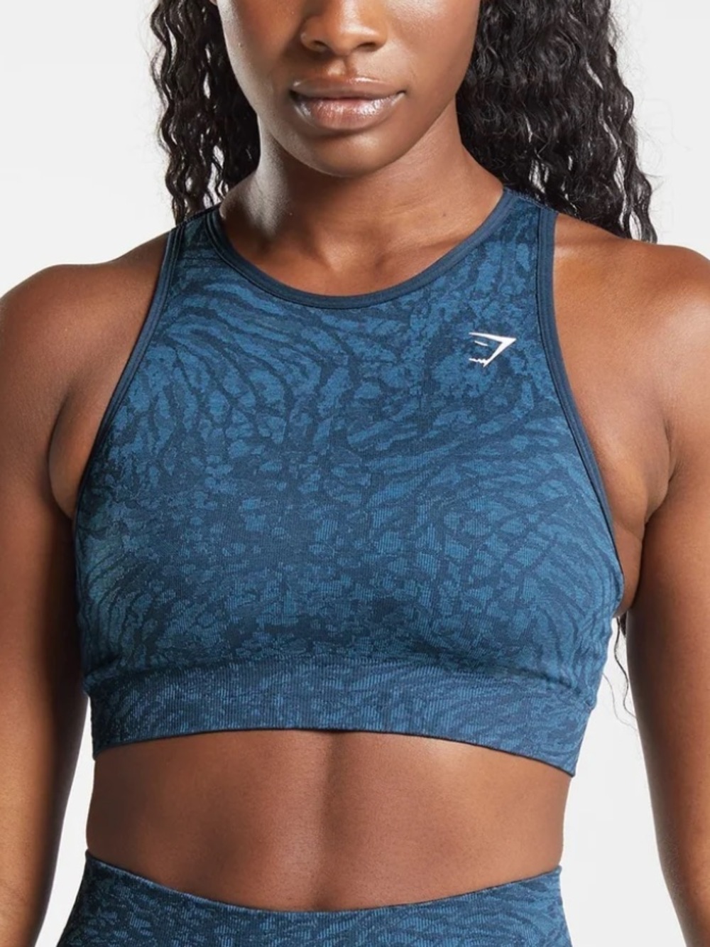 Gymshark Adapt Animal Seamless Sports Bra Blue Animal Jacquard Print Medium